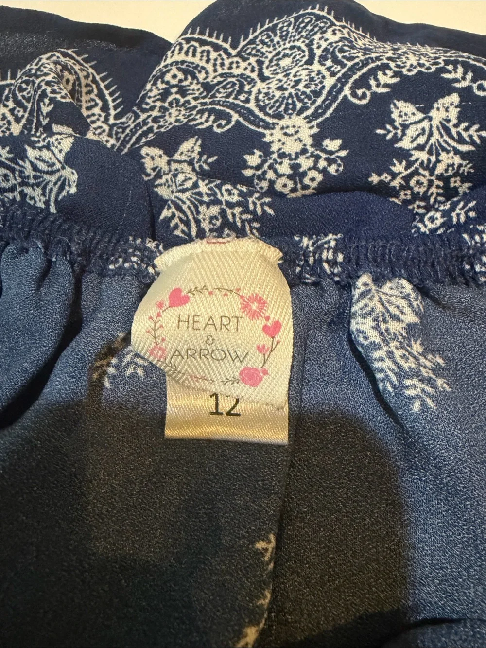 Heart & Arrow Girls Size 12 Navy Blue Floral Romper Ruffle Off Shoulder Boho
